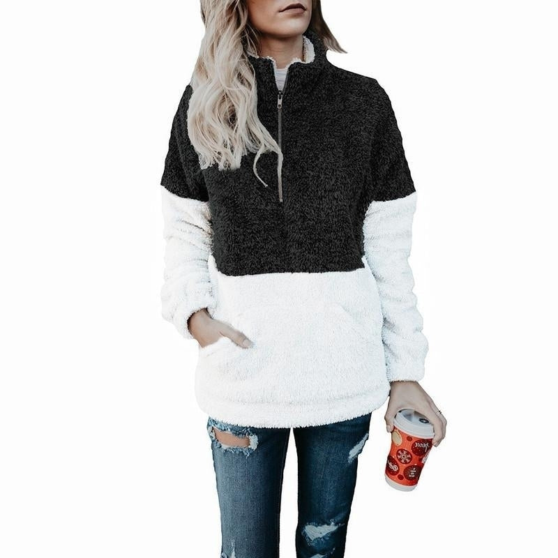 Womens Long Sleeve Zip Sweatshirt Fleece Pullover Outwear Coat with Pockets(S-XXL) Image 2