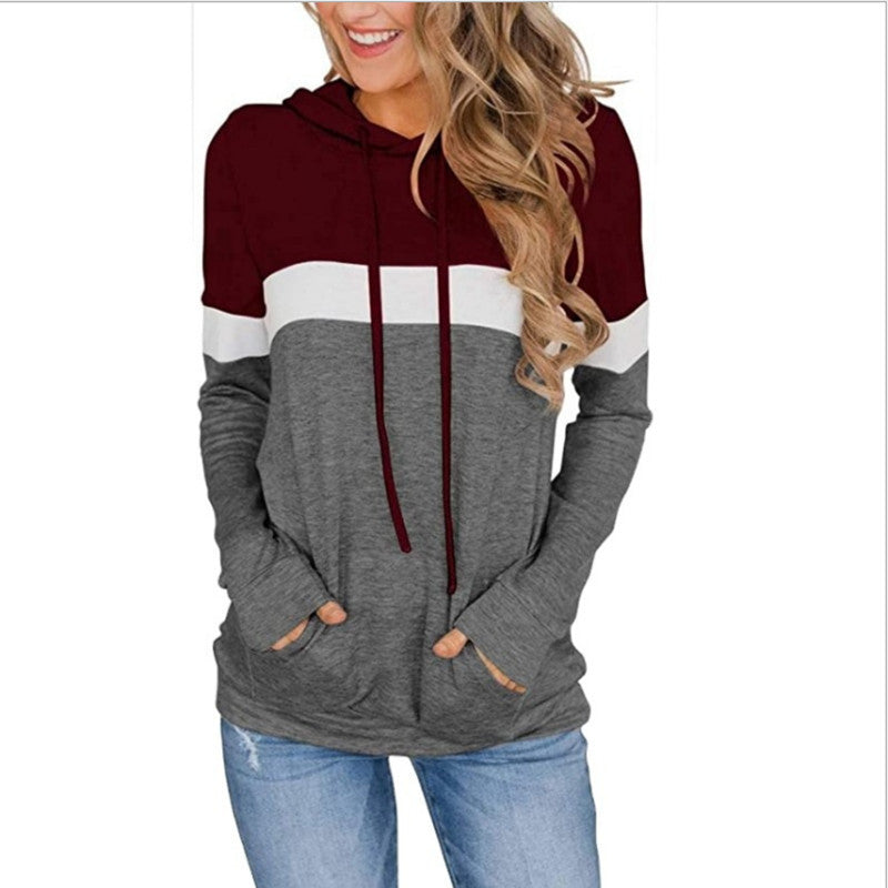 Womens Casual Color Block Hoodies Long Sleeve Drawstring Pullover with Pocket Image 7