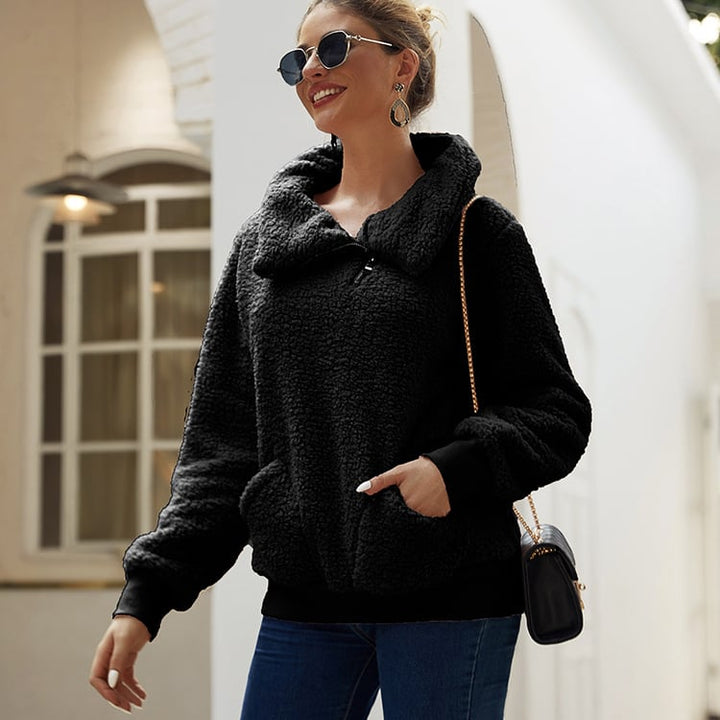 Womens Winter Lapel Fuzzy Fleece Sweatshirt Faux Shearling Outwear Image 1