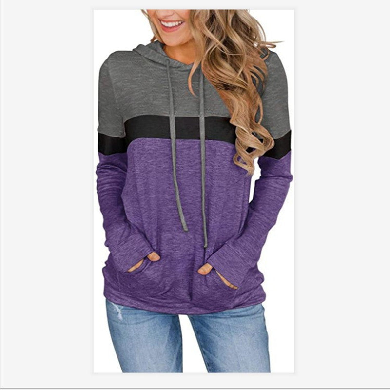 Womens Casual Color Block Hoodies Long Sleeve Drawstring Pullover with Pocket Image 8