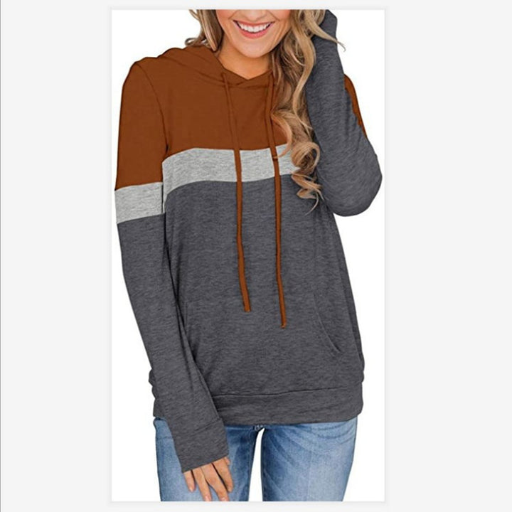 Womens Casual Color Block Hoodies Long Sleeve Drawstring Pullover with Pocket Image 9