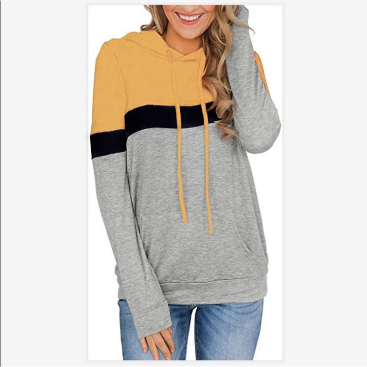 Womens Casual Color Block Hoodies Long Sleeve Drawstring Pullover with Pocket Image 10