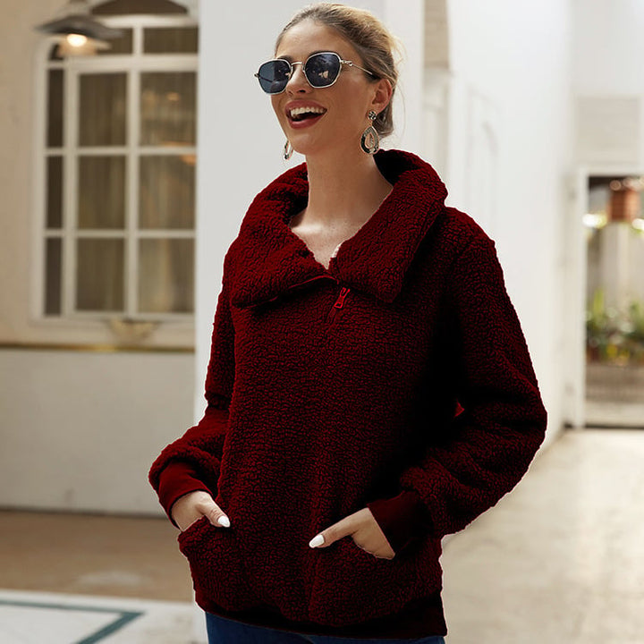 Womens Winter Lapel Fuzzy Fleece Sweatshirt Faux Shearling Outwear Image 1