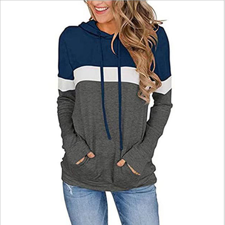 Womens Casual Color Block Hoodies Long Sleeve Drawstring Pullover with Pocket Image 11