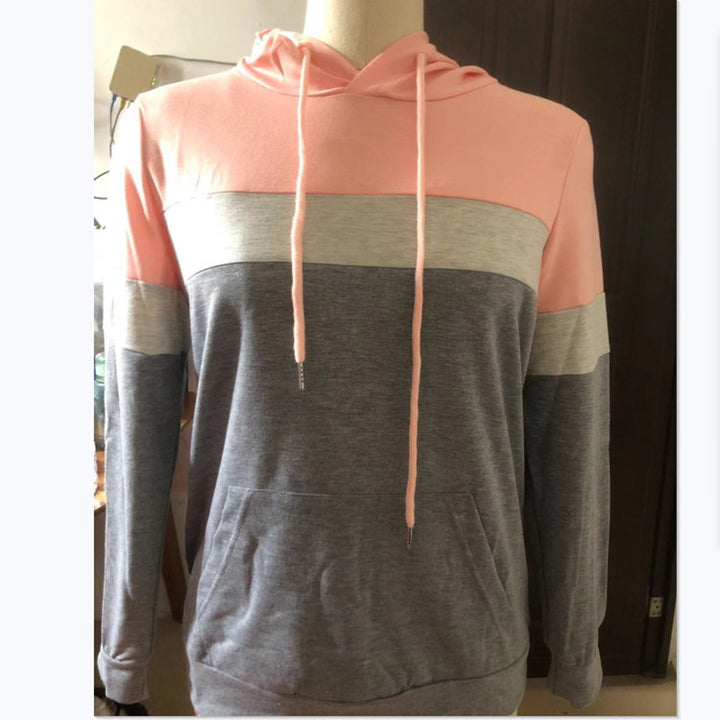 Womens Casual Color Block Hoodies Long Sleeve Drawstring Pullover with Pocket Image 12