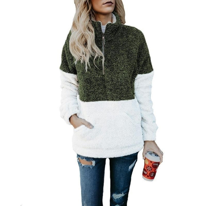 Womens Long Sleeve Zip Sweatshirt Fleece Pullover Outwear Coat with Pockets(S-XXL) Image 6