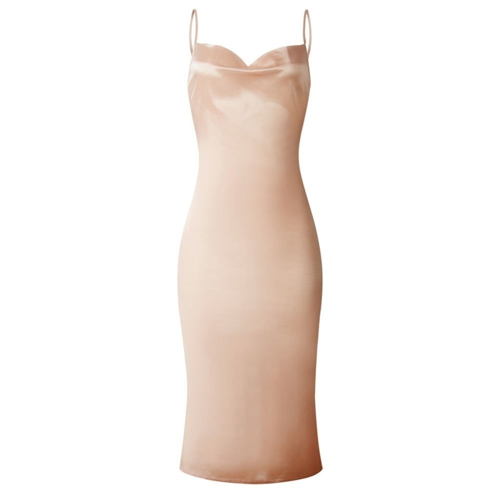 Womens Sleeveless Spaghetti Strap Satin Dress Image 6