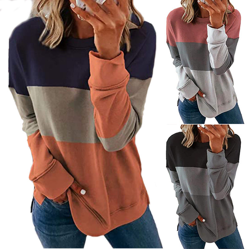 Womens Casual Crewneck Sweatshirt Long Sleeve Loose Side Split Pullover Tops Image 1