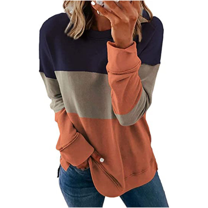 Womens Casual Crewneck Sweatshirt Long Sleeve Loose Side Split Pullover Tops Image 2