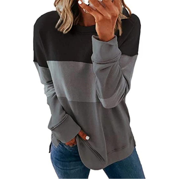 Womens Casual Crewneck Sweatshirt Long Sleeve Loose Side Split Pullover Tops Image 3