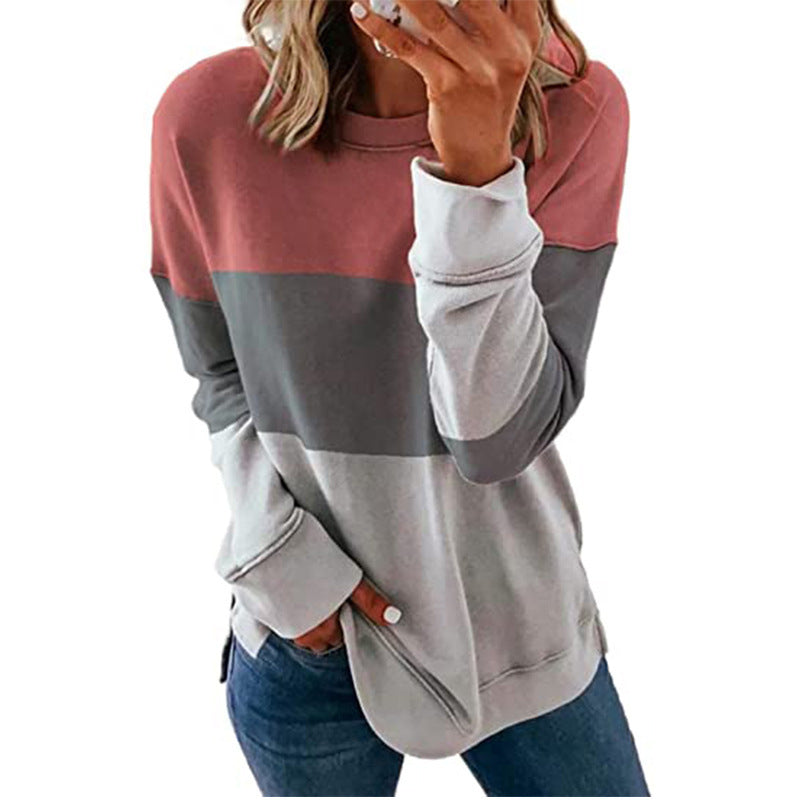 Womens Casual Crewneck Sweatshirt Long Sleeve Loose Side Split Pullover Tops Image 4