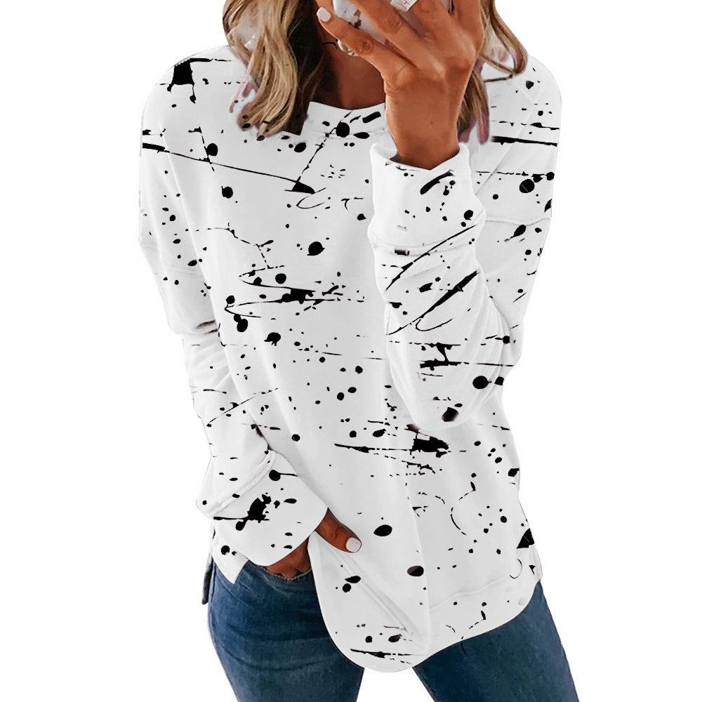 Womens Casual Crewneck Sweatshirt Long Sleeve Loose Side Split Pullover Tops Image 4