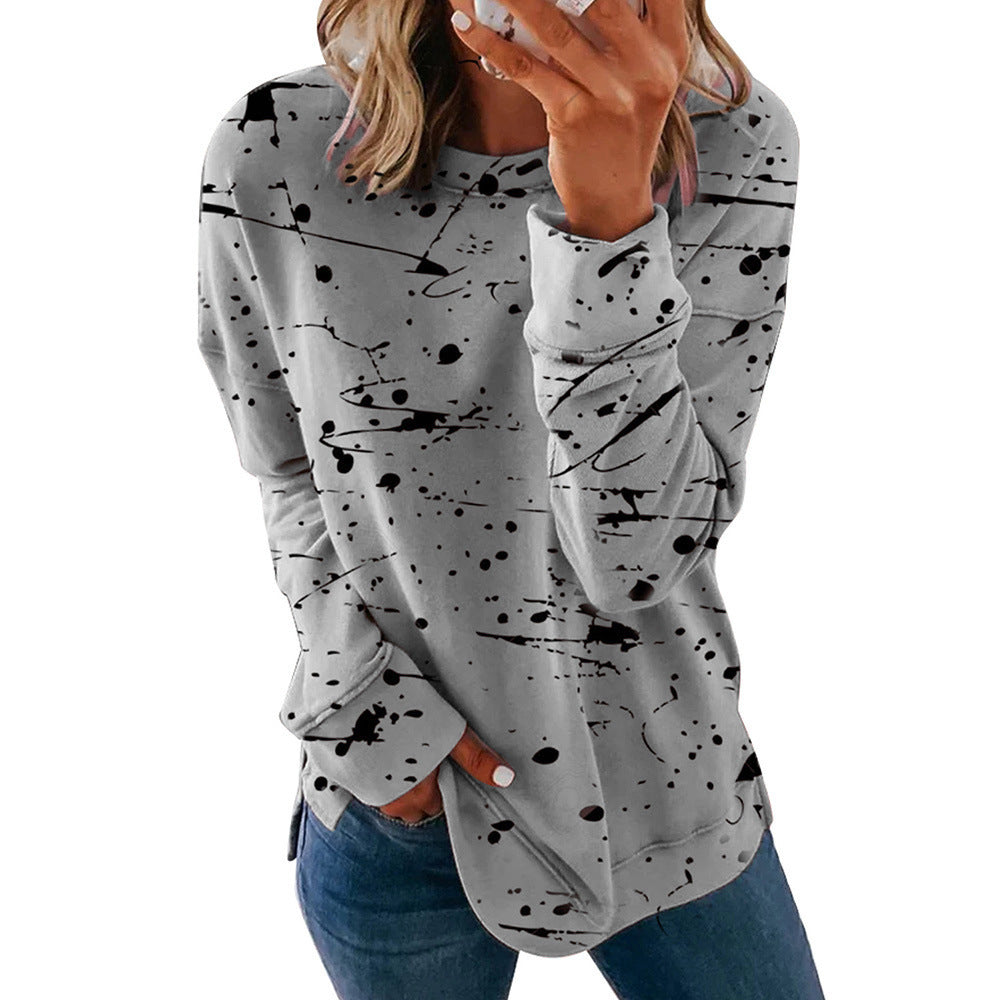 Womens Casual Crewneck Sweatshirt Long Sleeve Loose Side Split Pullover Tops Image 10