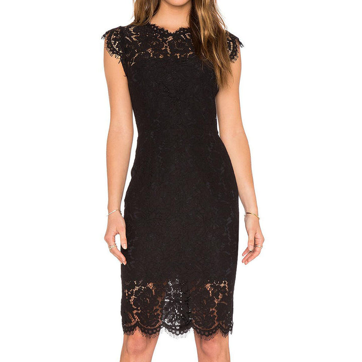 Womens Sleeveless Lace Floral Elegant Cocktail Dress Crew Neck Knee Length for Party Image 12