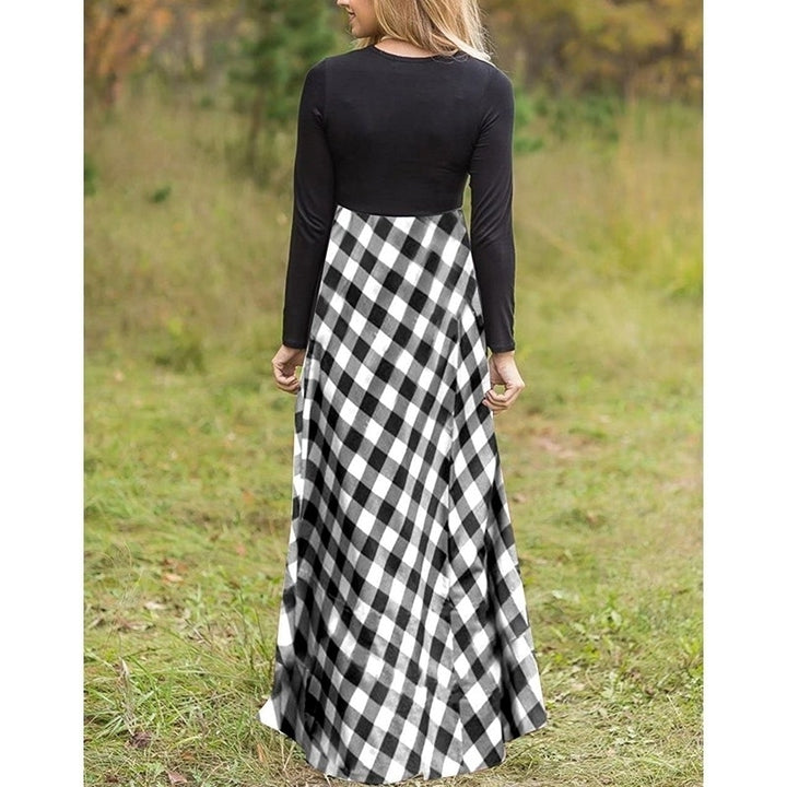 Womens Plaid Long Sleeve Empire Waist Full Length Maxi Dress Image 3