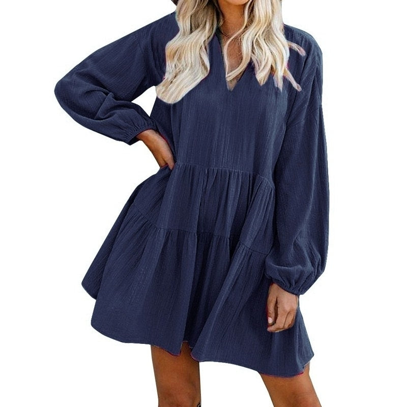 Long Sleeve Tunic Dress Ruffle Swing Babydoll Mini Ruffle Dress Image 6