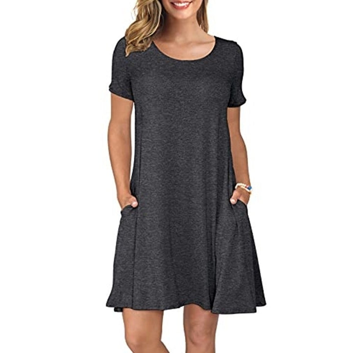 Womens Summer Casual T Shirt Dresses Short Sleeve Swing Dress Pockets Image 6