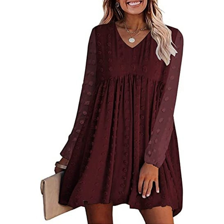 Womens V Neck Short Sleeve Ruffle Loose Summer Flowy Mini Dress Image 4