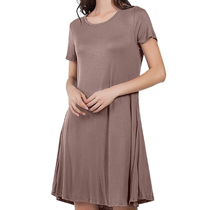 Womens Summer Casual T Shirt Dresses Short Sleeve Swing Dress Pockets Image 8