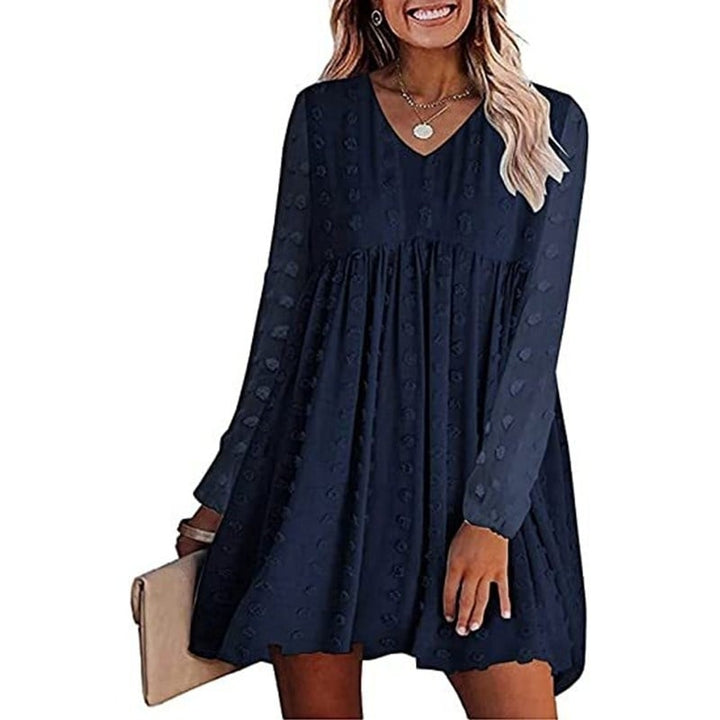 Womens V Neck Short Sleeve Ruffle Loose Summer Flowy Mini Dress Image 1