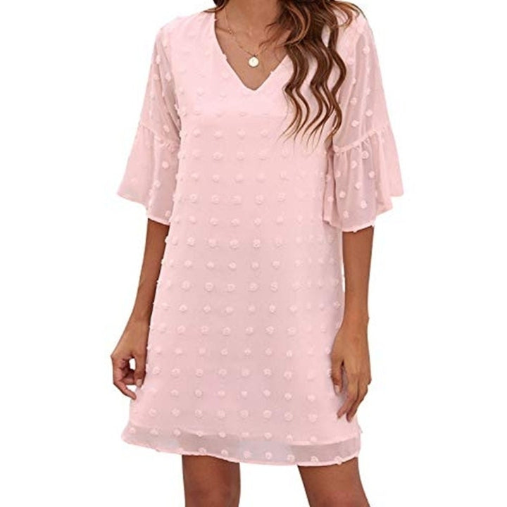 Womens Short Sleeve V Neck Ruffle Cute Sun Dress Chiffon Flowy Image 4