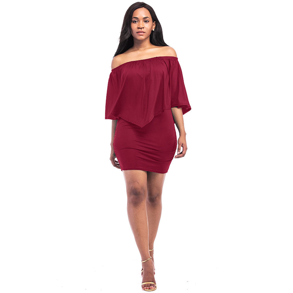 Women Off Shoulder Ruffles Bodycon Mini Dress Image 1