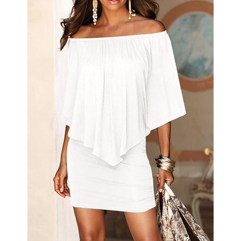 Women Off Shoulder Ruffles Bodycon Mini Dress Image 4