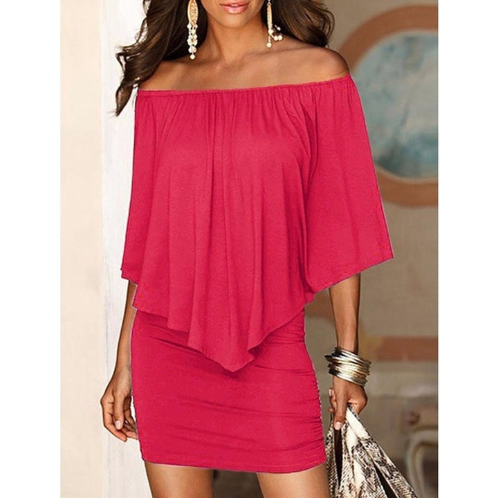 Women Off Shoulder Ruffles Bodycon Mini Dress Image 6