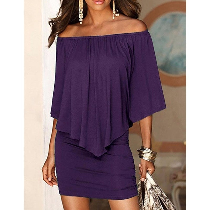 Women Off Shoulder Ruffles Bodycon Mini Dress Image 1