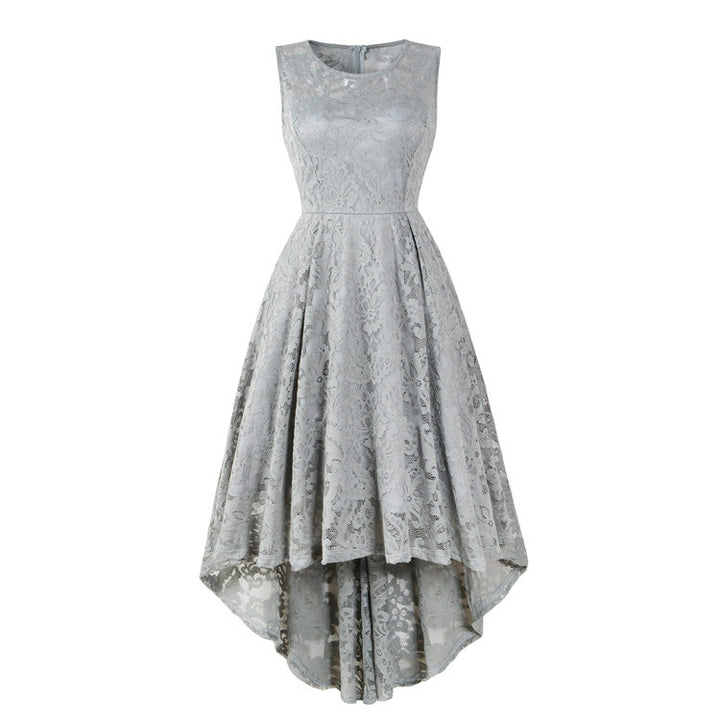 Womens Vintage Floral Lace Sleeveless Hi-Lo Cocktail Formal Swing Dress Image 7