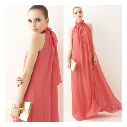 Women Halter Neck Sleeveless Chiffon Maxi Dresses Image 1