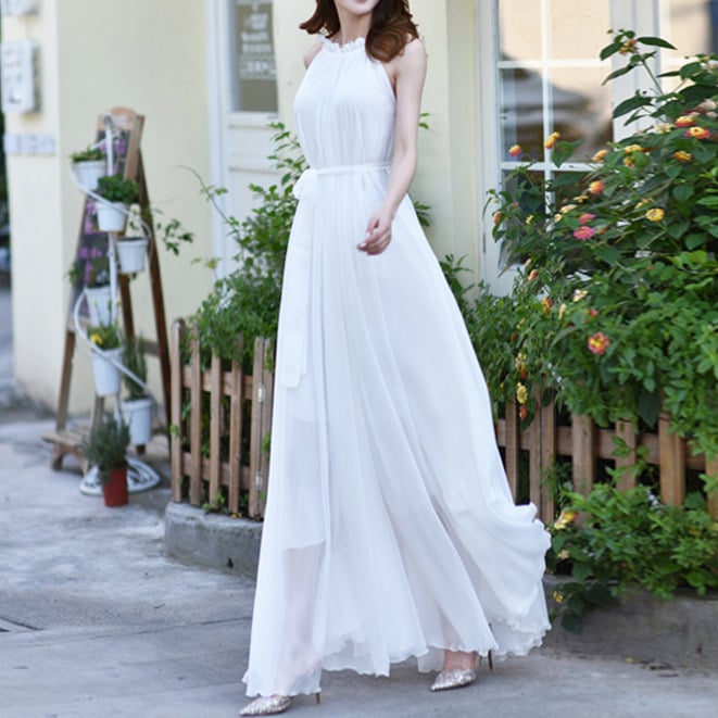 Women Halter Neck Sleeveless Chiffon Maxi Dresses Image 1