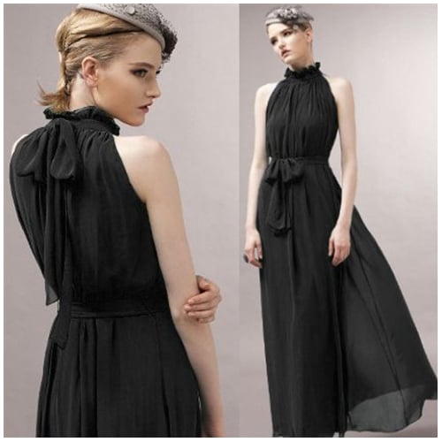 Women Halter Neck Sleeveless Chiffon Maxi Dresses Image 6