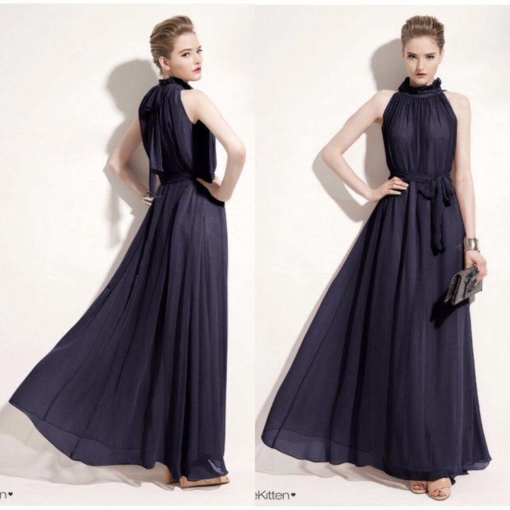 Women Halter Neck Sleeveless Chiffon Maxi Dresses Image 8