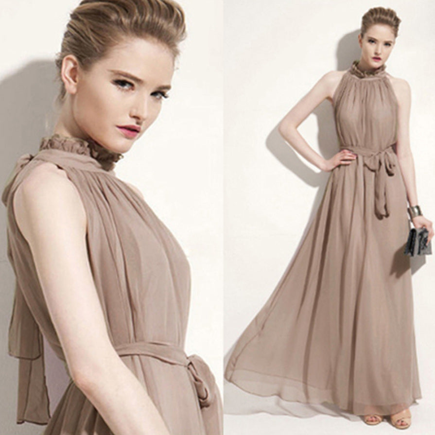 Women Halter Neck Sleeveless Chiffon Maxi Dresses Image 10