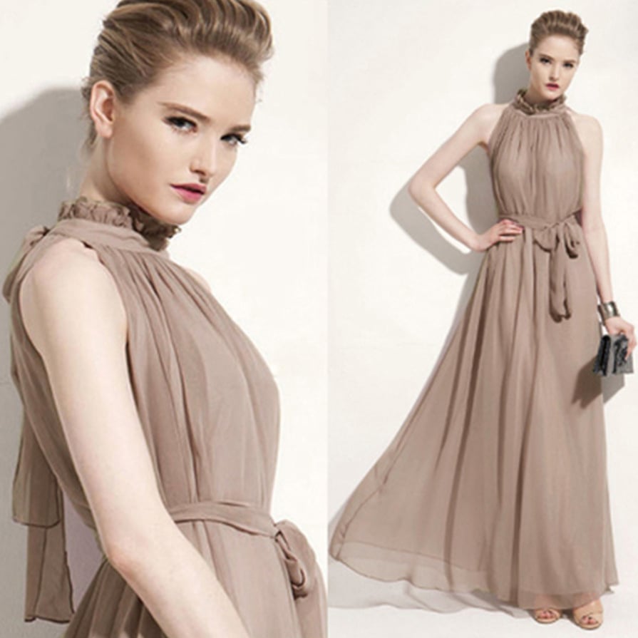 Women Halter Neck Sleeveless Chiffon Maxi Dresses Image 1