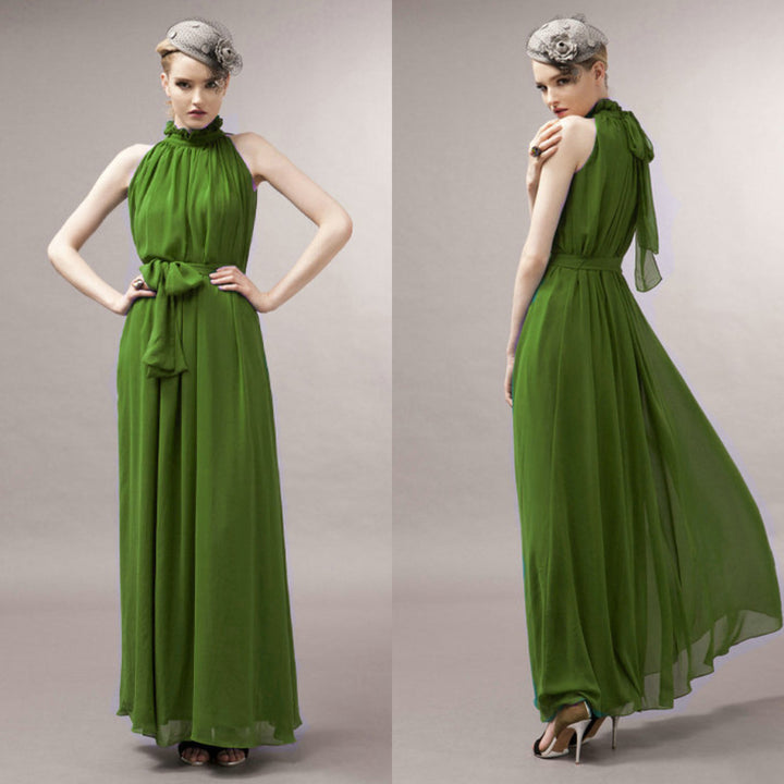 Women Halter Neck Sleeveless Chiffon Maxi Dresses Image 11