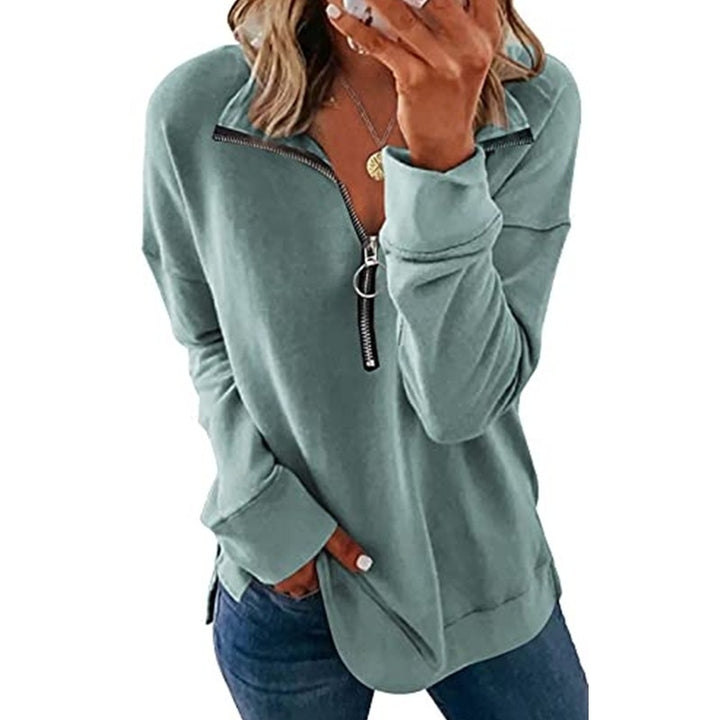 Womens Causal 1/4 Zip Pullover Long Sleeve Collar Solid Activewear Running Jacket Image 1