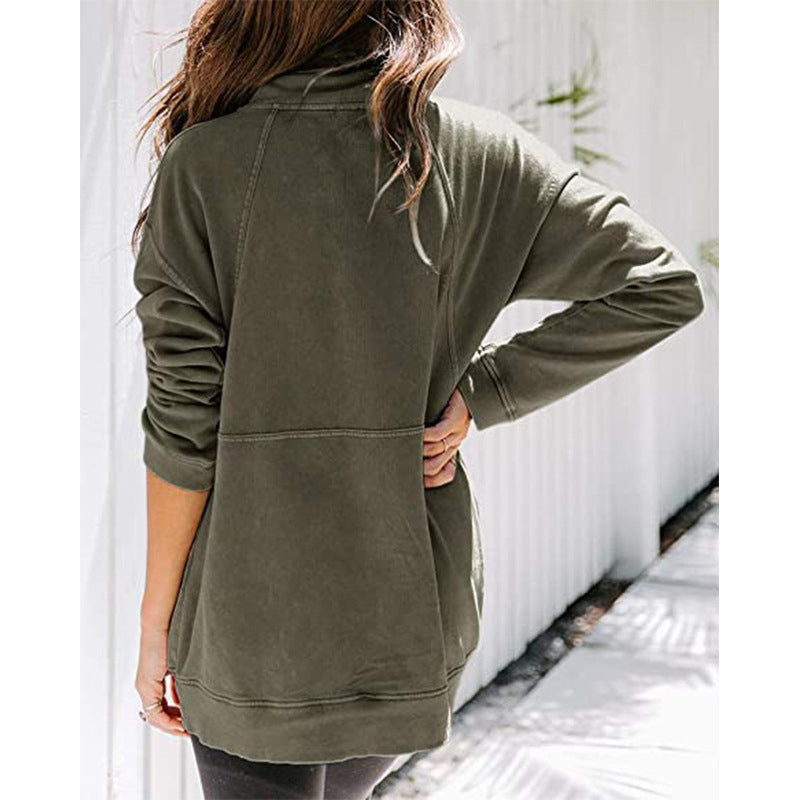 Womens Casual Long Sleeve Lapel Zipper Sweatshirt Drawstring Loose Pullover Tops Image 3