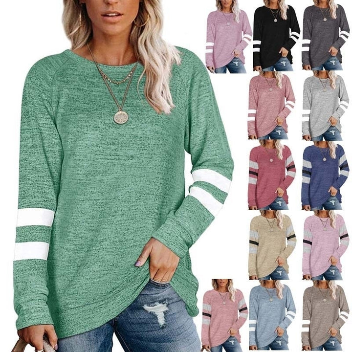 Sweatshirts for Women Crewneck Color Block Sweaters Long Sleeve Tunic Tops Image 1