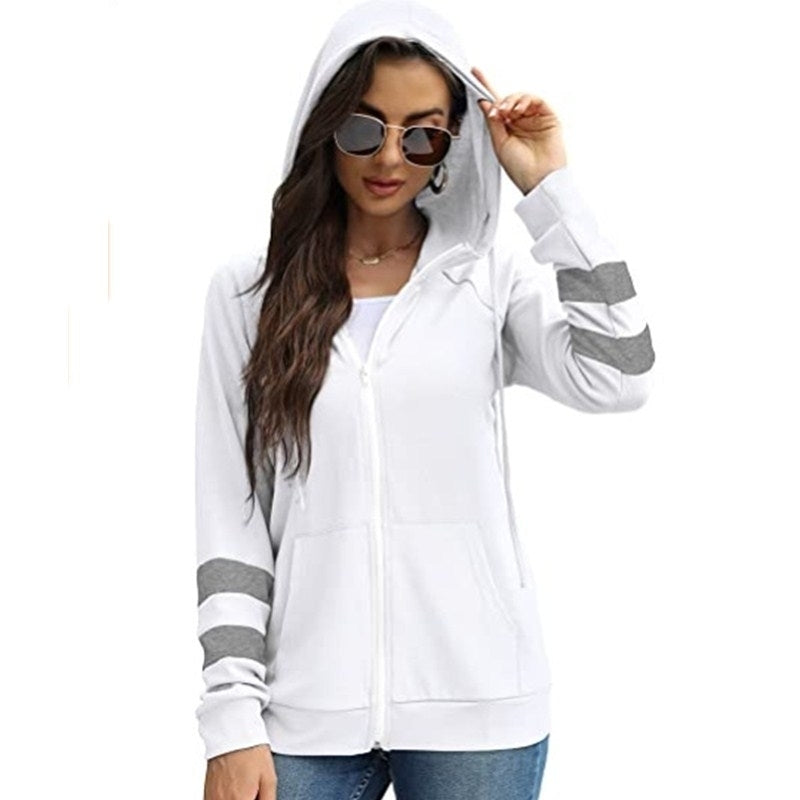 Womens Solid Color Cardigan Hoodie Zipper Sweater Image 3