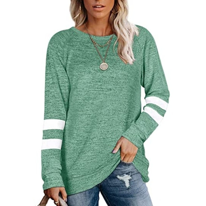 Sweatshirts for Women Crewneck Color Block Sweaters Long Sleeve Tunic Tops Image 2