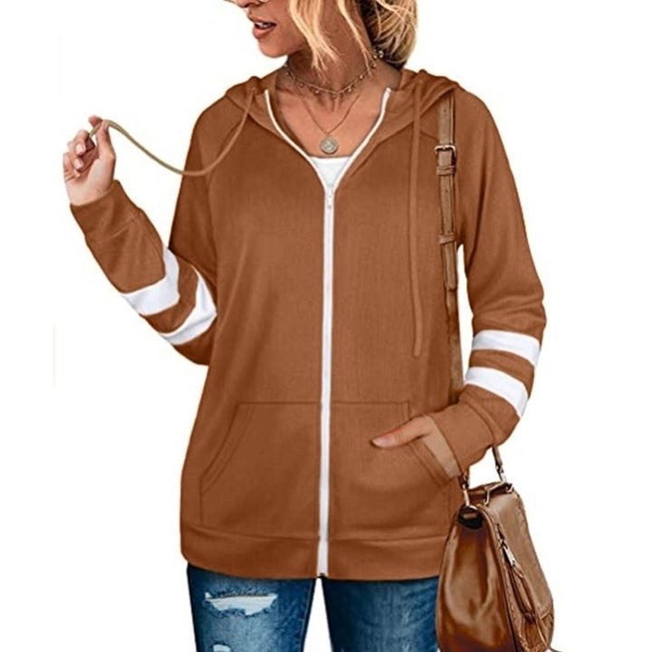 Womens Solid Color Cardigan Hoodie Zipper Sweater Image 6