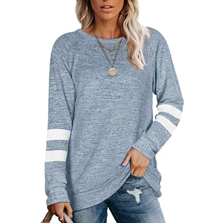 Sweatshirts for Women Crewneck Color Block Sweaters Long Sleeve Tunic Tops Image 7