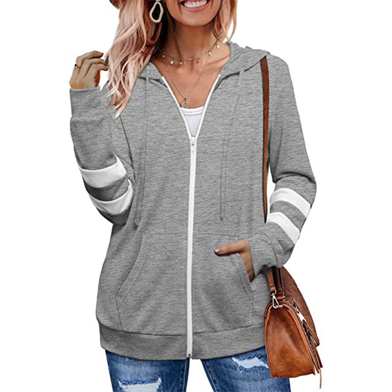 Womens Solid Color Cardigan Hoodie Zipper Sweater Image 7