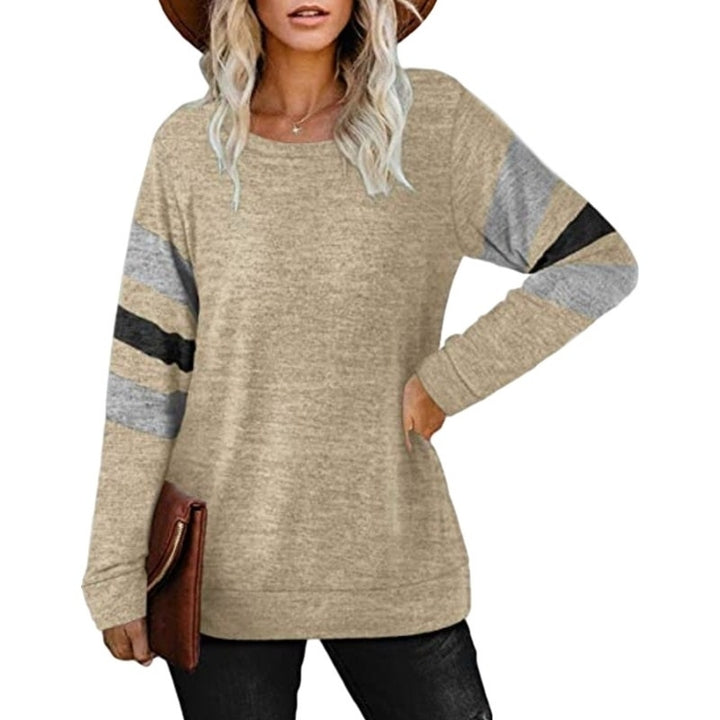 Sweatshirts for Women Crewneck Color Block Sweaters Long Sleeve Tunic Tops Image 10