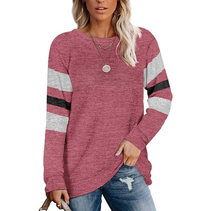 Sweatshirts for Women Crewneck Color Block Sweaters Long Sleeve Tunic Tops Image 11