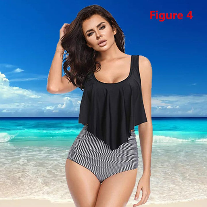 Swimsuits for Women Two Piece Bathing Suits Flounce Top with High Waisted Bottom Bikini Set Image 1