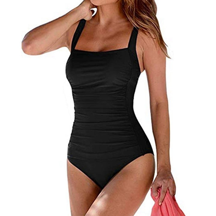 Womens Vintage Padded Push up One Piece Swimsuits Tummy Control Bathing Suits Plus Size Swimwear Image 2