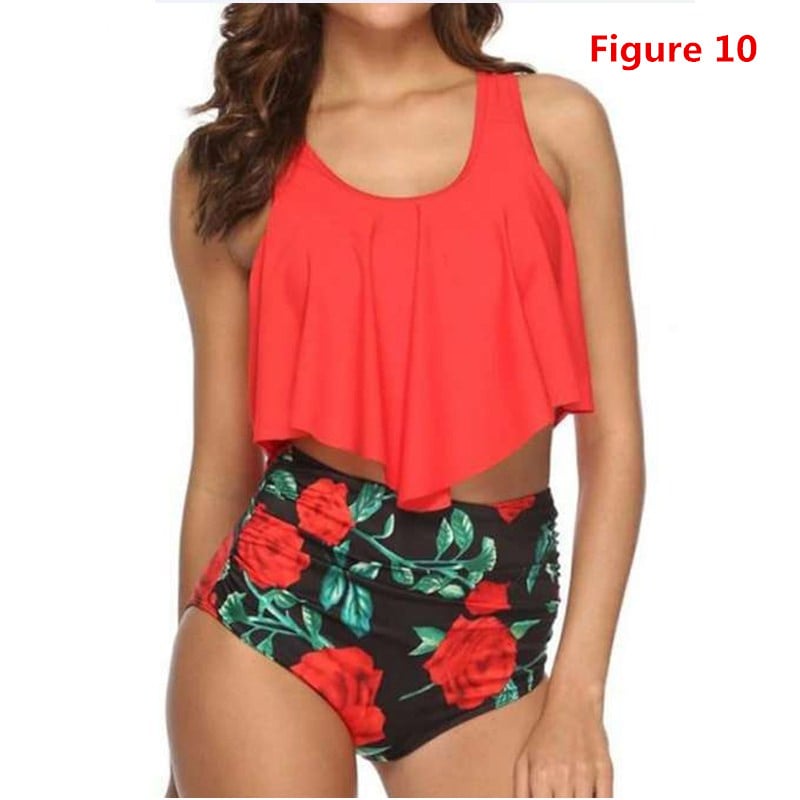 Swimsuits for Women Two Piece Bathing Suits Flounce Top with High Waisted Bottom Bikini Set Image 9